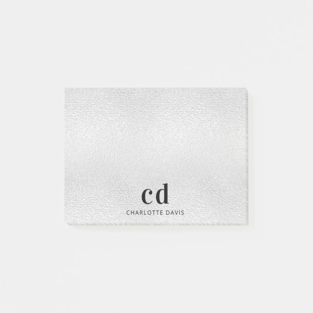 Silver monogram initialer namn post-it block (Framsida)