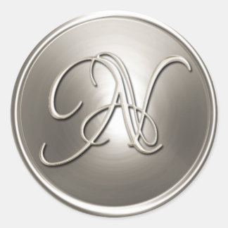 Silver Monogram N kuvert förslutning Runt Klistermärke