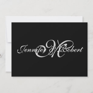 Silver Monogram om Svarta med Polka dots Inbjudningar