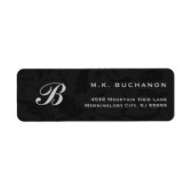 Silver Monogram på Returadressen Black Damask
