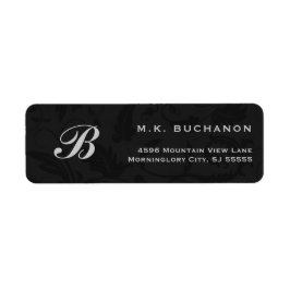 Silver Monogram på Returadressen Black Damask Returadress Etikett