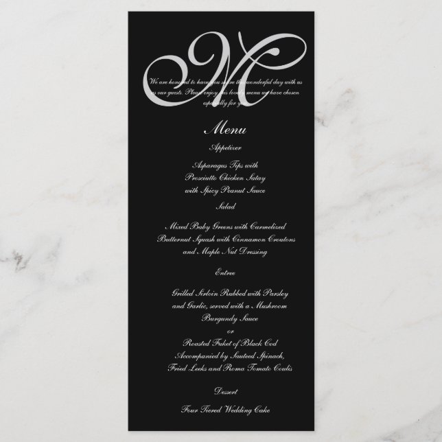 Silver Monogram Polka dots Bröllop Menu Meny (Framsida)