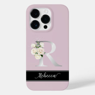 Silver monogran R eget namn vit ros rosa