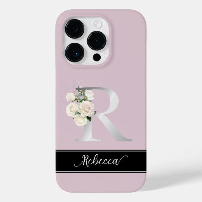Silver monogran R eget namn vit ros rosa (Baksida)
