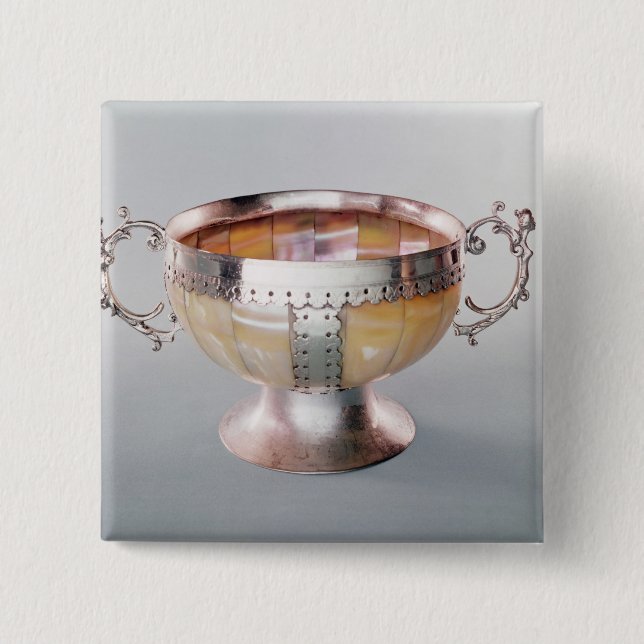 Silver monterad pärlemorwassailbunke knapp (Framsida)