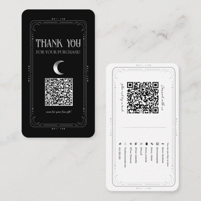 Silver Moon Mystiska Ockulta Sociala Medier QR-kod Visitkort (Fram/baksida)