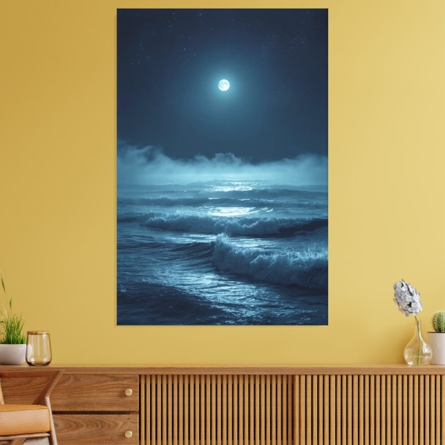 Silver Moonrise – Kinematic Ocean Under Stjärnorna Canvastryck (Insitu (Vardagsrum))