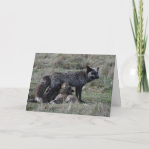 Silver Mor Fox Nursing Baby-satser för bildkonst Helgkort
