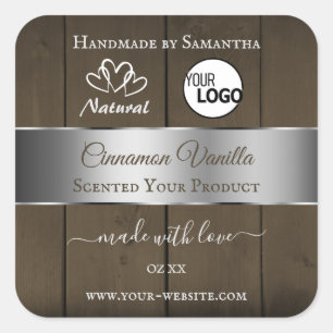Silver Mörk Brown Wood Grain Product Labels Logoty Fyrkantigt Klistermärke