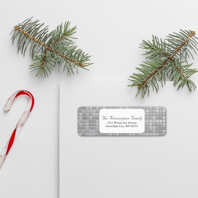 Silver Mosaic Festive Winter Adress Returadress Etikett (Custom Disco Theme Return Address Label)