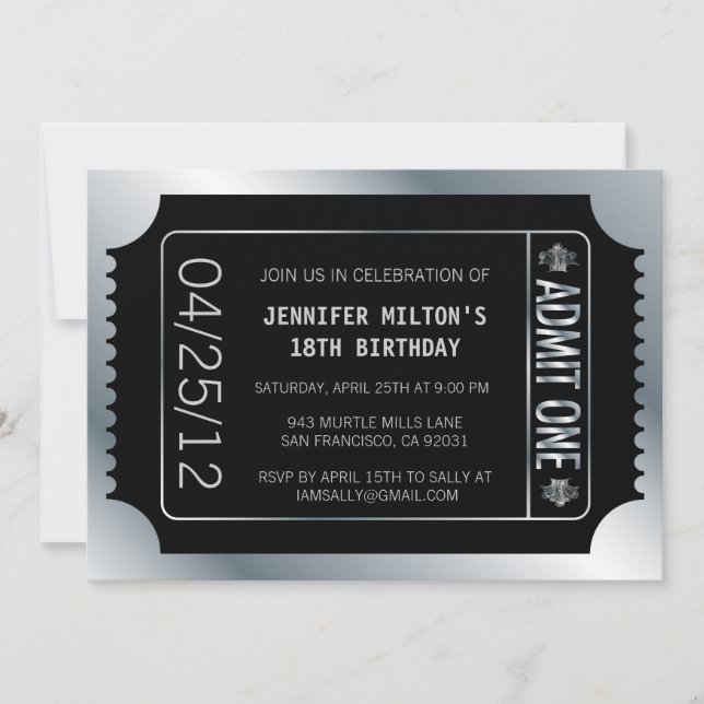 Silver Movie Biljett Inbjudningar (Framsida)