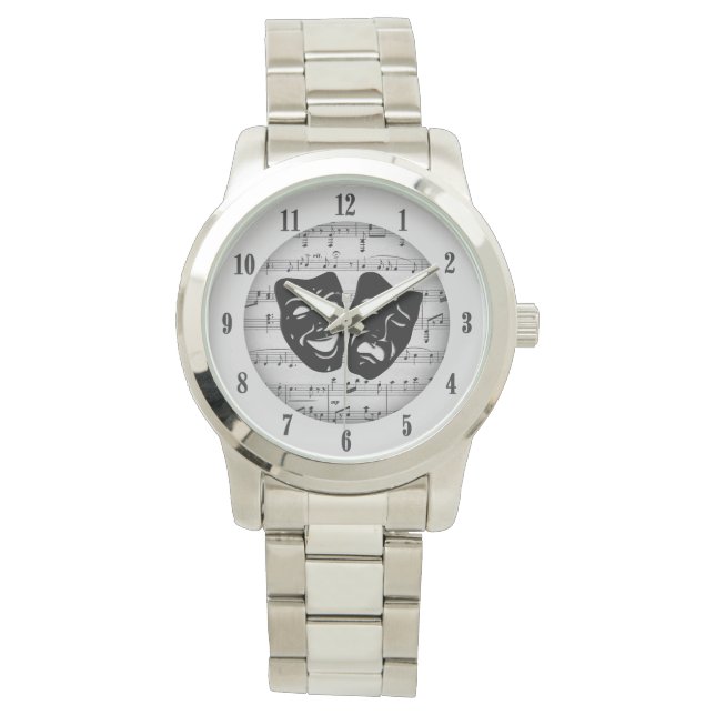 Silver Music and Theater Masks Watch Armbandsur (Framsida)