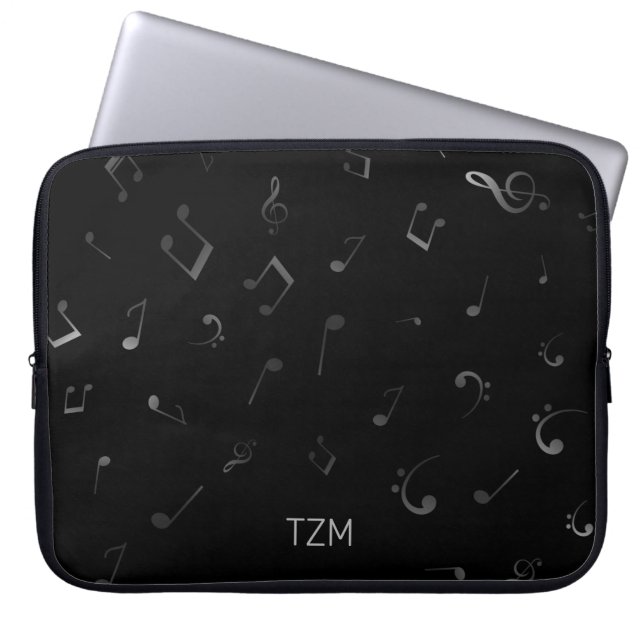 Silver Musik noter med Monogram Laptop Fodral (Framsidan)