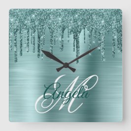 Silver Mynt Borstat Folie Fancy Monogram Fyrkantig Klocka