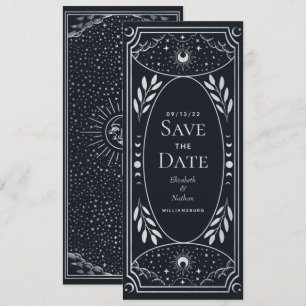 Silver Mystical Sol Måne Tarot Card Spara datum Inbjudningar