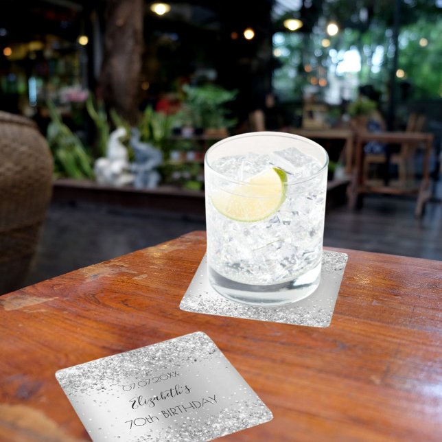 Silver namn elegant födelsedag underlägg papper kvadrat (Skapare uppladdad)