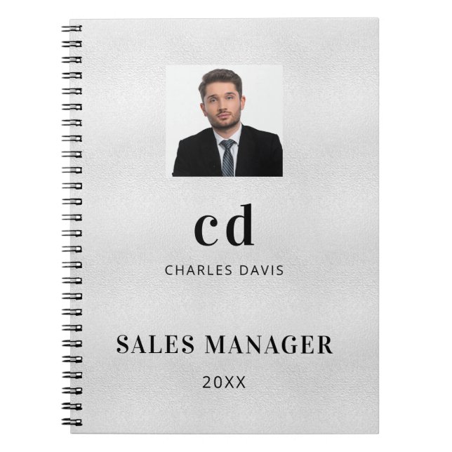 Silver namn initialer foto företag  anteckningsbok (Framsidan)