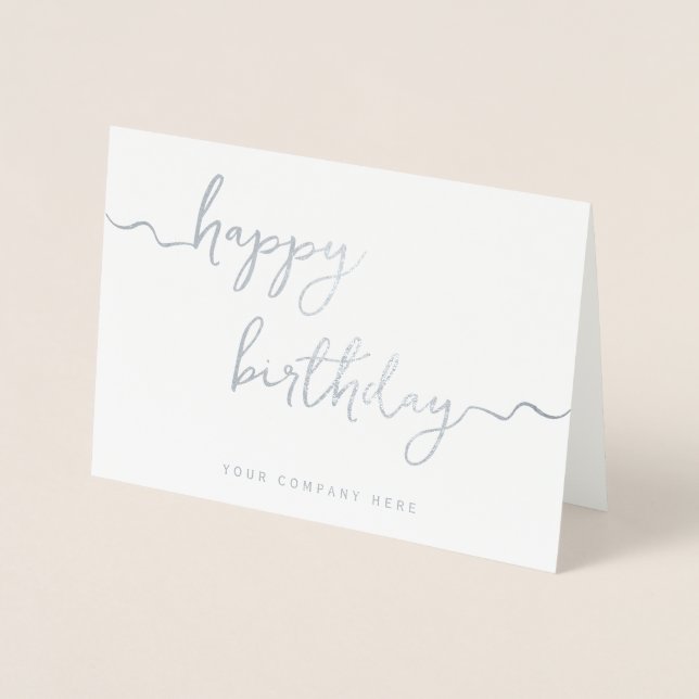 Silver Namnteckning skript, Business Birthday Folierat Kort (Framsida)