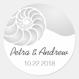 Silver Nautilus Snäcka Beach Wedding Runt Klistermärke