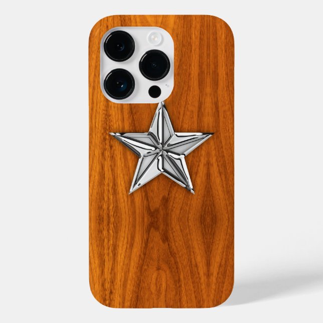 Silver nautisk stjärna på Teak Veneer Decor (Baksida)