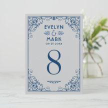 Silver Navy Art Deco Vit Bordnummerkort