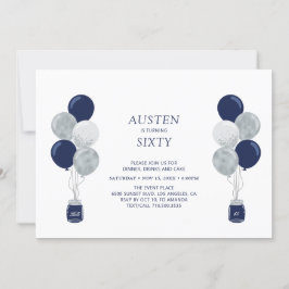 Silver & Navy Ballong Modern Vuxen Födelsedagsfest Inbjudningar