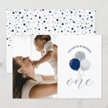 Silver & Navy Ballonger | Pojke 1-års födelsedagsf