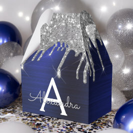 Silver Navy Blå Glitter Gnista Monogram Namn Presentaskar
