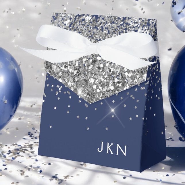 Silver Navy Blå Tjej Glitter Glans Monogram Presentaskar (Skapare uppladdad)