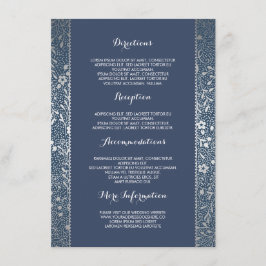 Silver Navy Blommig Bröllopsinformation -Informati Tilläggskort