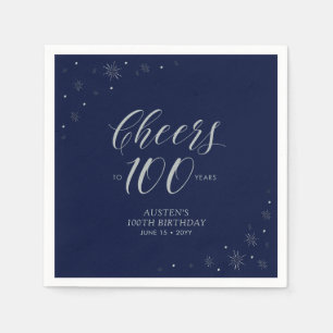 Silver & Navy Blue Fester 100-årsfest Pappersservett