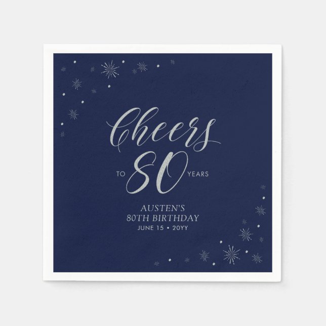 Silver & Navy Blue Fester på 80-årsfesten Pappersservett (Framsidan)