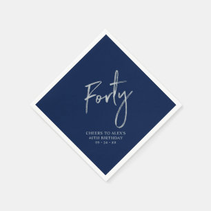 Silver & Navy Blue Fyrtio 40-årsfest Pappersservett