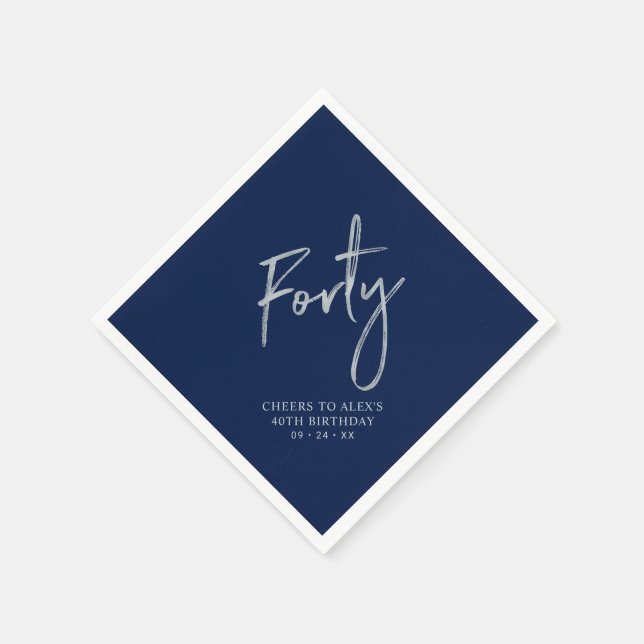 Silver & Navy Blue Fyrtio 40-årsfest Pappersservett (Hörn)