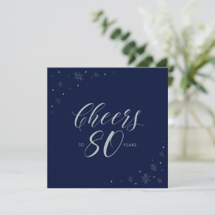 Silver Navy Blue Glada 80-årsfest Fyrkantig Inbjudningar