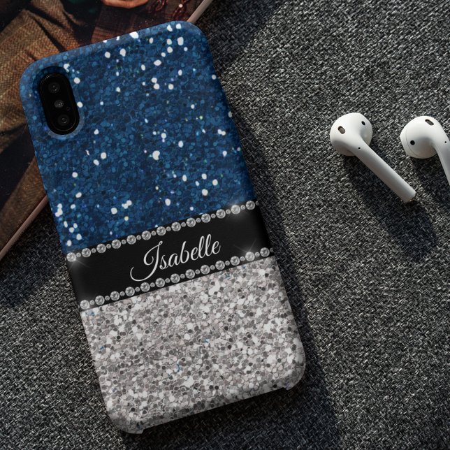Silver Navy BLue Gnistra Glam Bling Personlig (Skapare uppladdad)