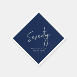 Silver & Navy Blue Sjuttio 70-årsfest Pappersservett