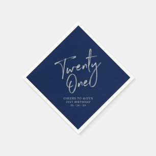 Silver & Navy Blue Tjugoförsta 21-årsfest Pappersservett