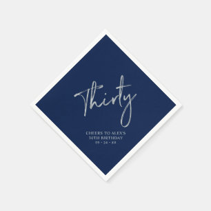 Silver & Navy Blue Trettio 30-årsfest Pappersservett