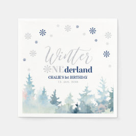 Silver & Navy Boy Winter Onederland 1:a födelsedag Pappersservett