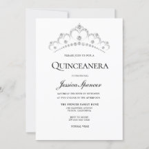 Silver & Navy Diamond Tiara Quinceanera Inbjudan