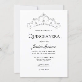 Silver & Navy Diamond Tiara Quinceanera Inbjudan