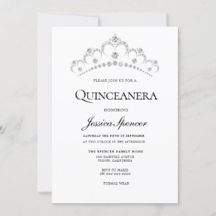Silver & Navy Diamond Tiara Quinceanera Inbjudan