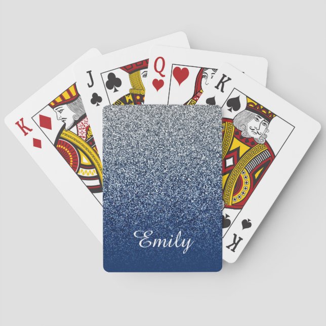Silver Navy Glitter Ombre Personlig Casinokort (Baksidan)