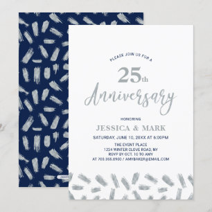Silver & Navy Modern 25-års bröllopsjubileum Inbjudningar