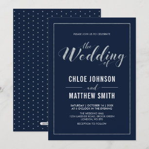 Silver & Navy Modern enkel typografi Bröllop Inbjudningar