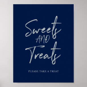 Silver & Navy Modern Godis & Godsaker Partyskylt Poster