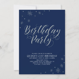 Silver & Navy Modern Photo Vuxen Födelsedagsfest Inbjudningar