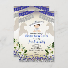 Silver Navy PRIMER CUMPLEANOS Uno Fiesta Birthday Inbjudningar