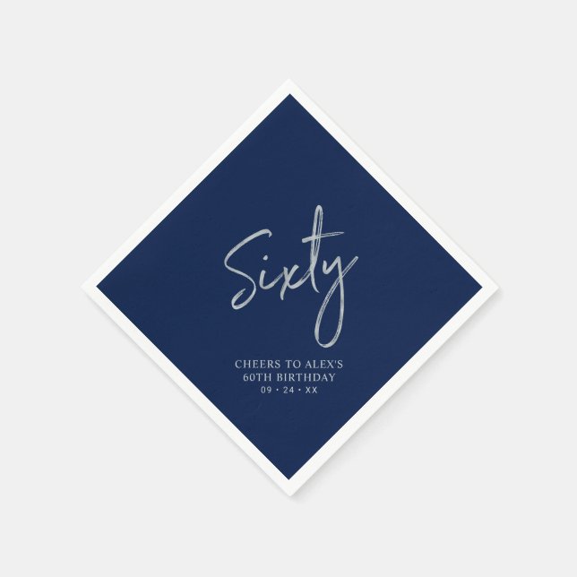 Silver & Navy Sixty Modern 60-årsfest Pappersservett (Hörn)